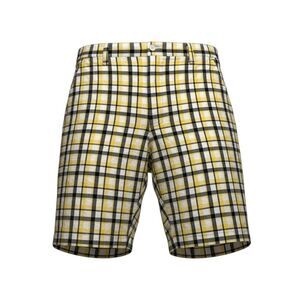 Nautica Mens Plaid Shorts Size 36 “A Bit Trimmer” Yellow Gray Cotton Flat Front